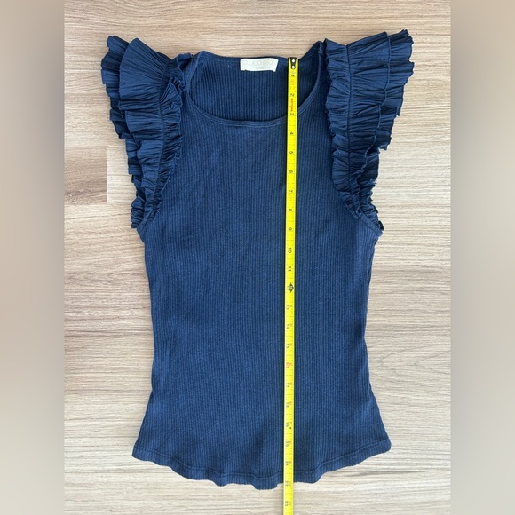 Ulla Johnson Lilo Top In Midnight Ultra Fine Ribbed Knit Layered Ruffle Sleeves - Picture 8 of 11